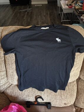 abercrombie kids Black Tee with White Moose Logo